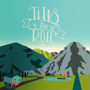 Illustration of an RV driving down a rode in the mountains – This is how we roll